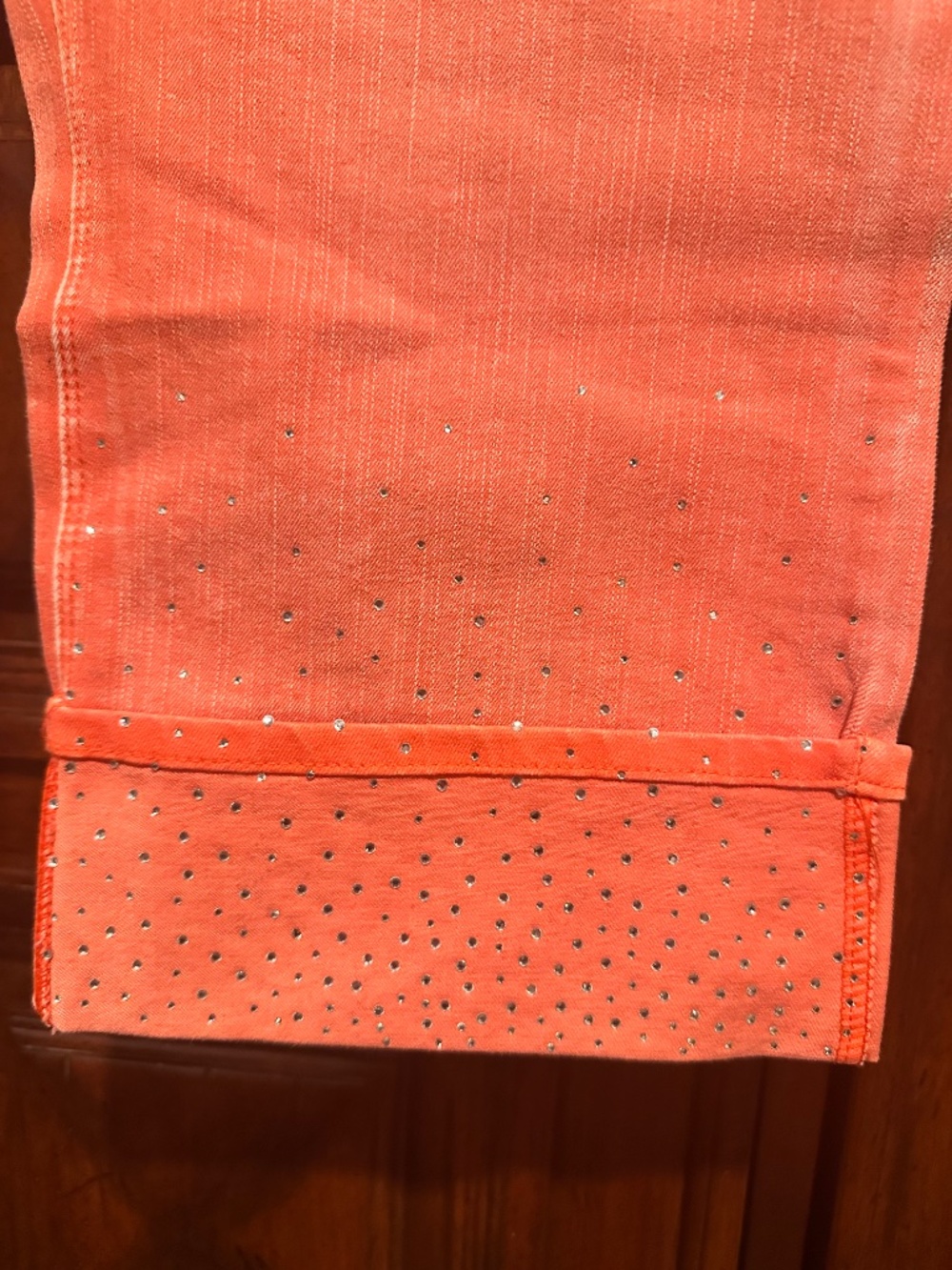 XL 18-20 NYGARD LUXE DENIM Rhinestone Sparkle Cuff CAPRI 4 Way STRETCH ORANGE